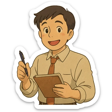 friendly recruiter emoji in business casual holding a pen and notepad sticker