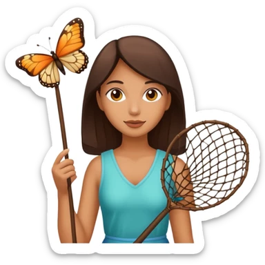 woman holding butterfly net sticker