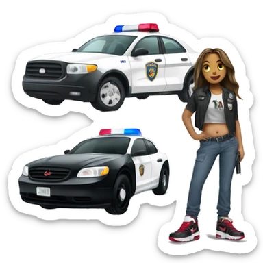 hooligan girl next to police car with nike air max tn shoes sticker