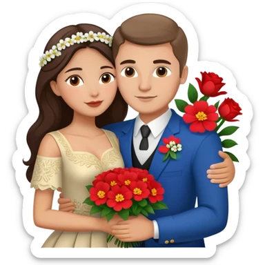 Couple hugging in Montenegro russian man and elegant  Latina girl flowers  sticker