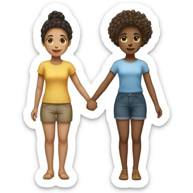 Full body, Two girls holding hands light skin  one  with a curly bun and one  with curly hair sticker