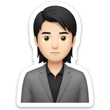 asian young man with long black hair on the forehead in grey blazer and black t-shirt  sticker