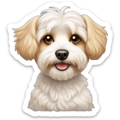 white maltipoo / yorkshire terrier mix with light brown ear sticker