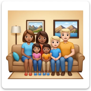 family posing for photo, living room background sticker