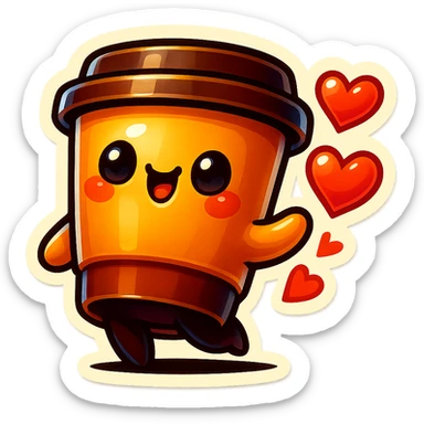 Tall coffee cup, bowing, gushing with love, worship sticker