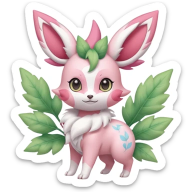 Rosy floral romantic cute kawaii Ivy-Shaymin-Sylveon-Leafeon-Pokémon-Digimon-Fakémon-hybrid-fusion-creature sticker