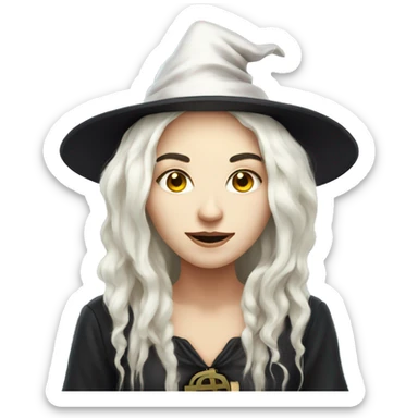 Face witch with bitcoin, cute, white skin, white long hair sticker