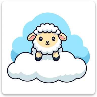 A fluffy sheep resting on a puffy white cloud in the sky sticker