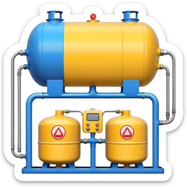 gas distribution station emoji style with a large central gas tank and two smaller tanks sticker