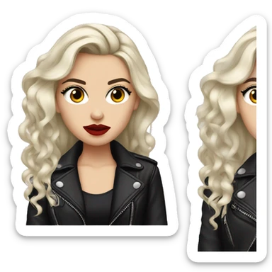 White girl, with long curly black hair, with red lipstick, black winged eyeliner, wearing black shirt and black leather jacket, rolling her eyes in annoyance  sticker
