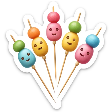 Cinematic Realistic Dango Dessert Emoji, showcasing colorful rice dumplings on skewers rendered with lifelike textures and soft, inviting lighting. sticker