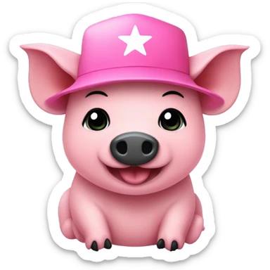 Un cerdito rosa con una gorra negra y feliz sticker