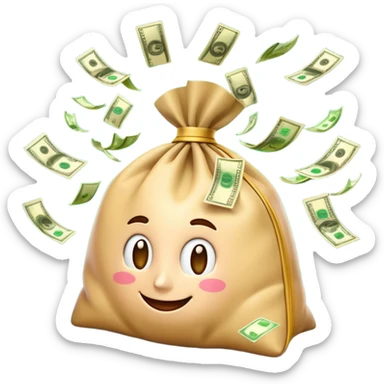 

3D emoji style, big bag of money, flying dollar bills, rich casino vibe, smooth lighting, high detail, clean edges, transparent background



 sticker