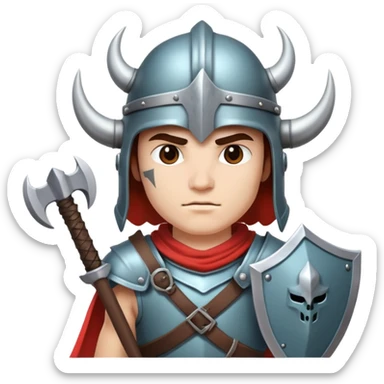 retro 80s fantasy warrior with helmet and battle axe sticker