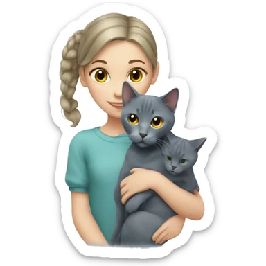 Russian Blue cat with Girl  sticker
