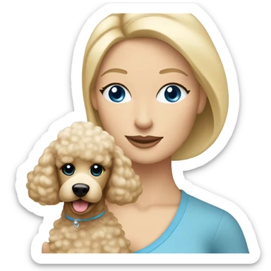 blonde mom with straight hair has blue eyes is holding a cream poodle  sticker