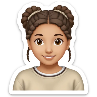 Young latina girl, very cheerful, hair tied up, with college sweater sticker