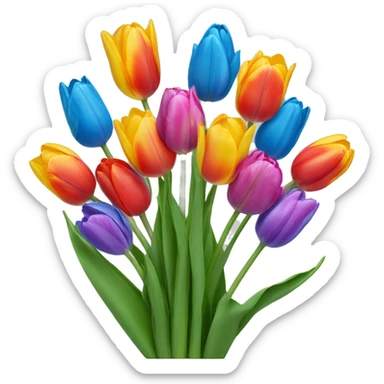 Tulipanes de todos los colores con un moño azul  sticker