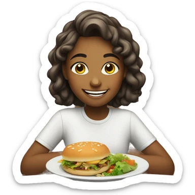 smiling girl enjoying food sticker