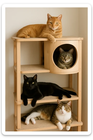 cats relaxing in a vertical playhouse sticker