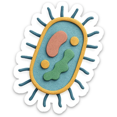 bacteria with visible organelles, layered textures, playful, in paper craft style sticker