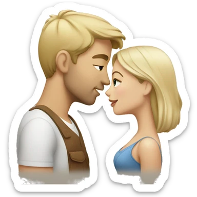 Blonde girl and brunette man kissing  sticker