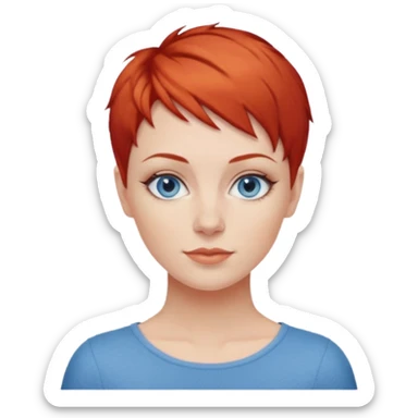 27 year old white woman, red hair, pixie cut, blue eyes sticker