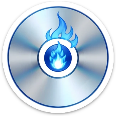A minimalist CD disc with a subtle fire design, blue flames sticker