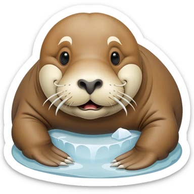 A round-shaped walrus rolls on the ice with a jolly wobble, tusks poking out in a silly smile! sticker