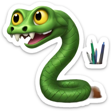 A snake on a desk. The snakes head should be replaced with a lamp. The snakes tail should be connected to a battery sticker