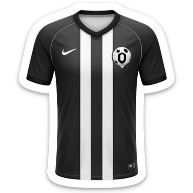 Soccer jersey emoji, cartoon emoji style, front view, black football shirt with a bold vertical white stripe in the center, clean and minimal design, no logo, no sponsor, short sleeves, black round collar, sticker
