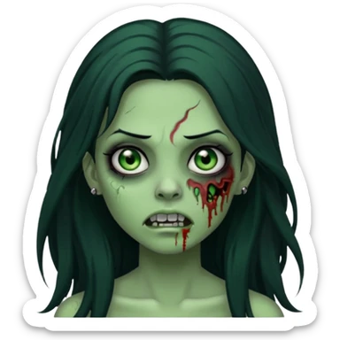 Zombie girl with a facial piercings long black hair green skin sticker