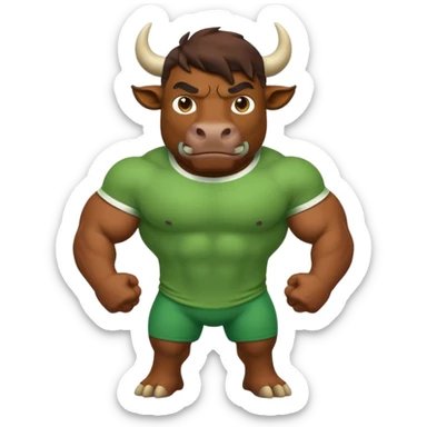 Green bull with clothes sticker