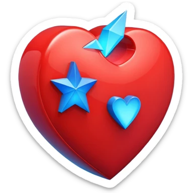 A blocky geometric red 3D heart with a glowing blue star inside sticker