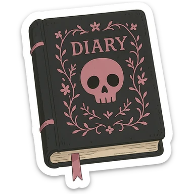 gothic diary, black and pink, ghibli style sticker