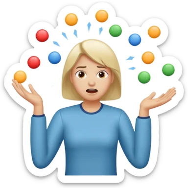 an emoji that depicts a product manager juggling work wit panic, can you make it more gender neutral  can you mkae it a combo of these sticker