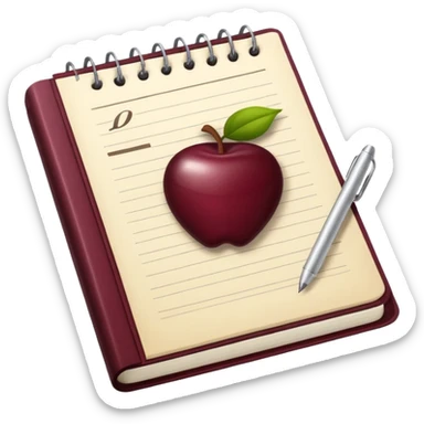 HAZ UN planificador de lista de objetivos en color vinotinto/rojo carmesí brillante, con hojas de cuaderno blancas (no agregues frutas ni nada de eso) sticker