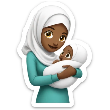 a white hijabi woman holding a baby sticker