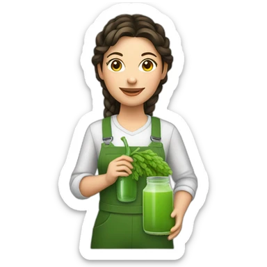 brunette Female farmer with braid and green juice bottle sticker