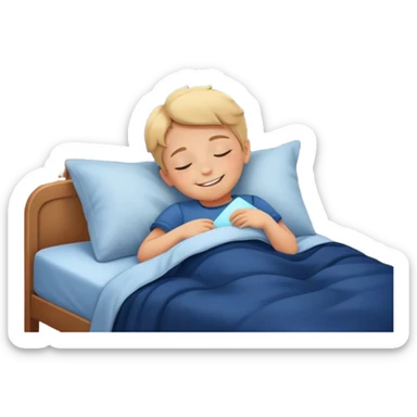 a child tucked in bed sleeping with a smile, night sky outside window sticker