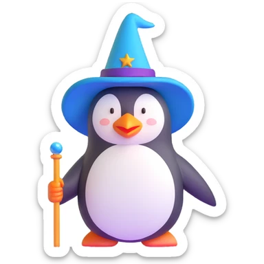 penguin wizard with magic wand and wizard hat sticker