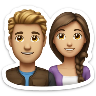 A couple: a guy with blue eyes and blown hair and a girl with brown hair and wide brown eyes sticker