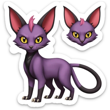 Black edgy Noivern-Noibat-Purloin-Torracat-Sphynx-Lykoi-Caracal-cat-Fakemon full-body sticker