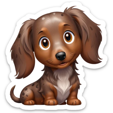 Long haired chocolate dapple dachshund with half light and half dark face sticker
