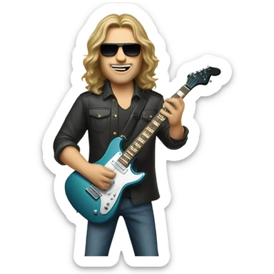 Caucasian man with long hair with sunglasses on playing electric guitar sticker