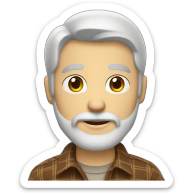 Bearded white guy, wearing a brown flannel shirt. His eyes are colored gray sticker