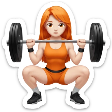 Pale girl with long orange hair squatting weight sticker