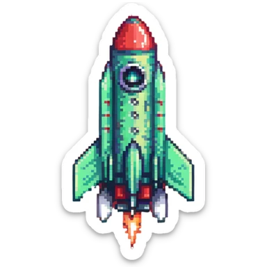 sleek rocket with green body and red fins, gradient transition sticker