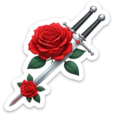 Crossed weapons with a rose sticker