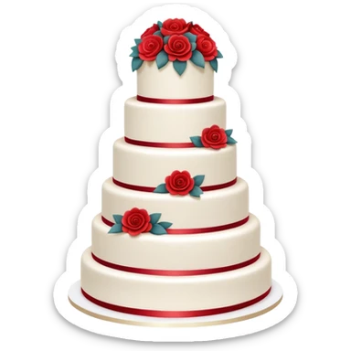 Elegant multi-tiered red wedding cake with white decorations and flowers sticker